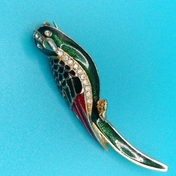 Gold Tone Parrot Bird Fashion Enamel Rhinestone Accents Brooch Pin - Picture 1 of 8